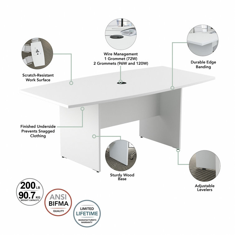 White Boat-Shaped Conference Table with Wood Base, 119.2"