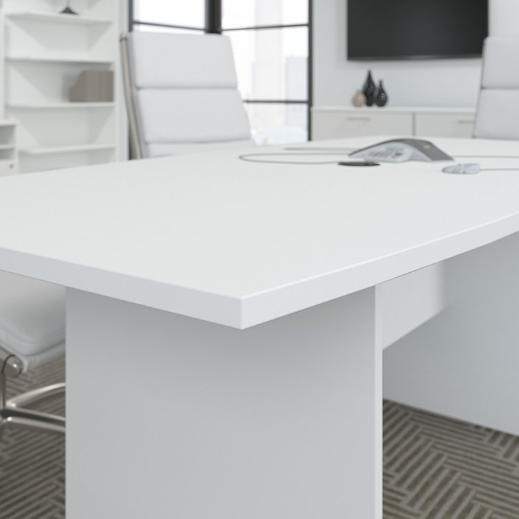White Boat-Shaped Conference Table with Wood Base, 119.2"