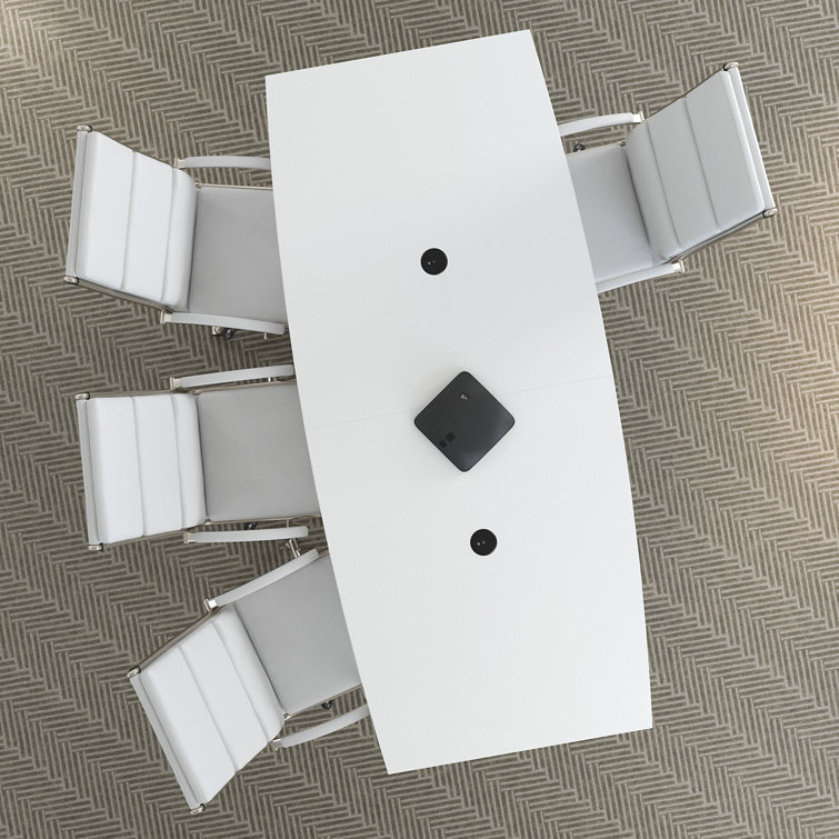 White Boat-Shaped Conference Table with Wood Base, 119.2"