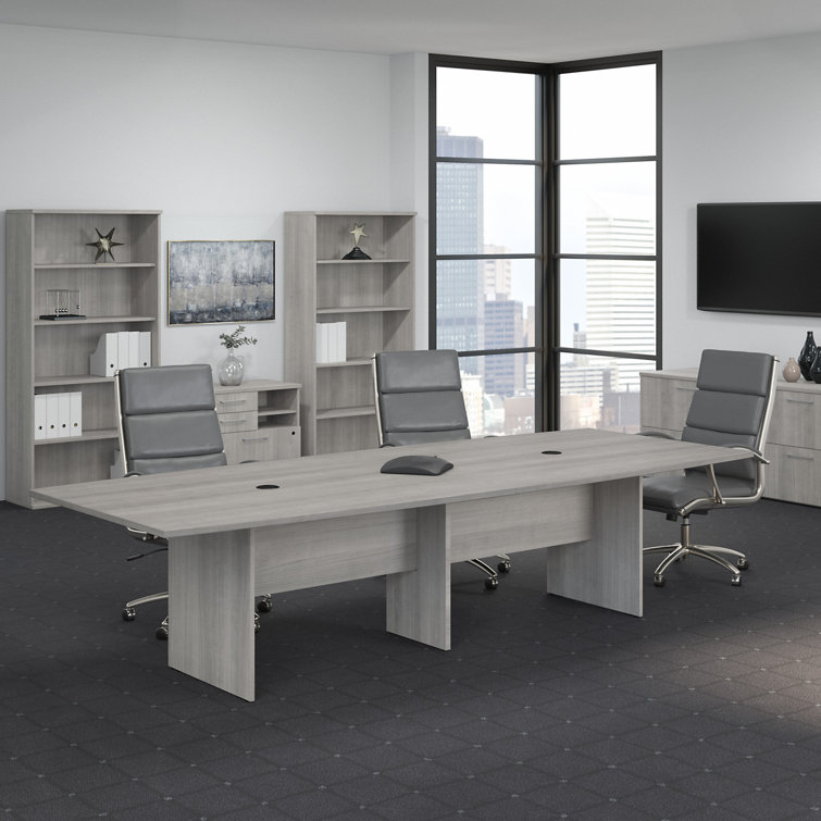 Platinum Gray Boat-Shaped Engineered Wood Conference Table