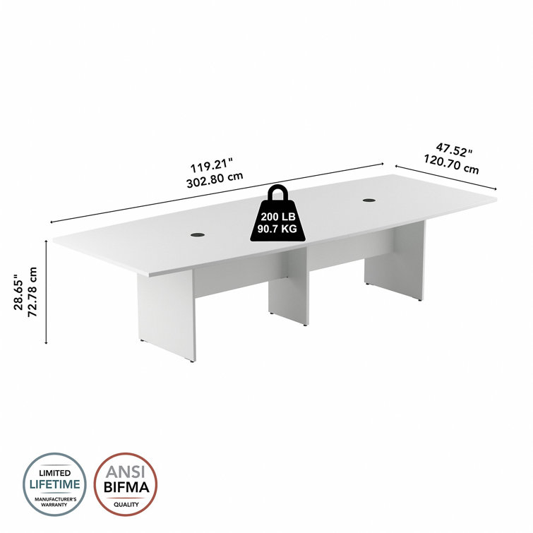 White Boat-Shaped Conference Table with Wood Base, 119.2"