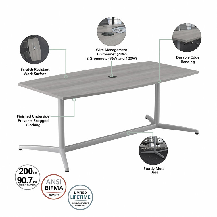 Platinum Gray Boat-Shaped Engineered Wood Conference Table with Metal Base
