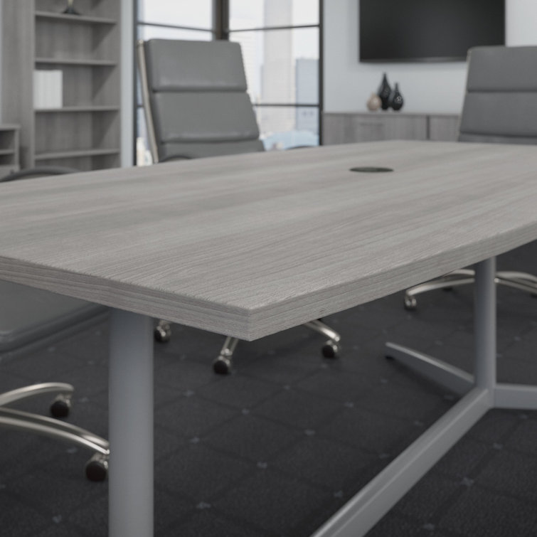 Platinum Gray Boat-Shaped Engineered Wood Conference Table with Metal Base