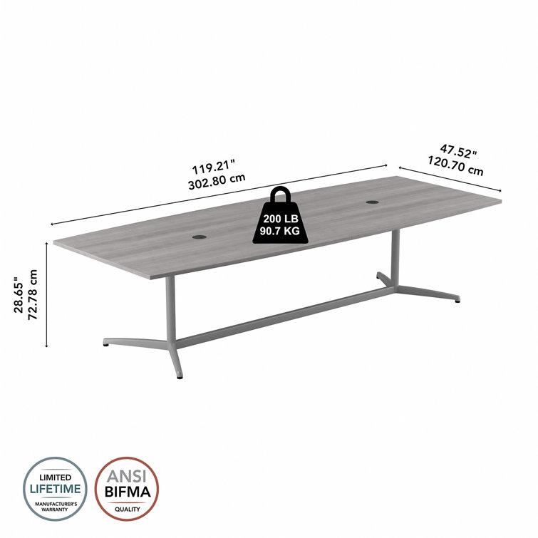 Platinum Gray Boat-Shaped Engineered Wood Conference Table with Metal Base