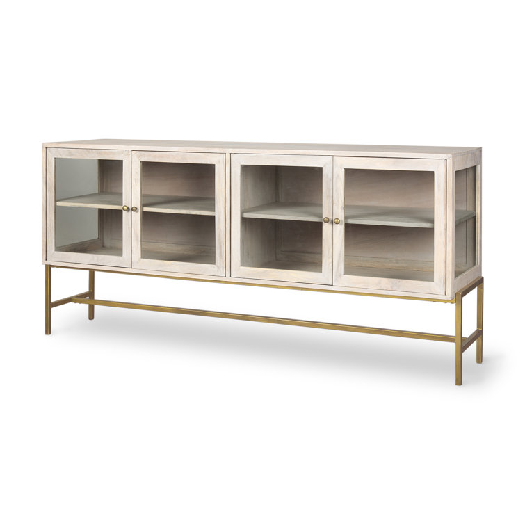Arelius 70'' White Mango Wood Sideboard with Glass Doors