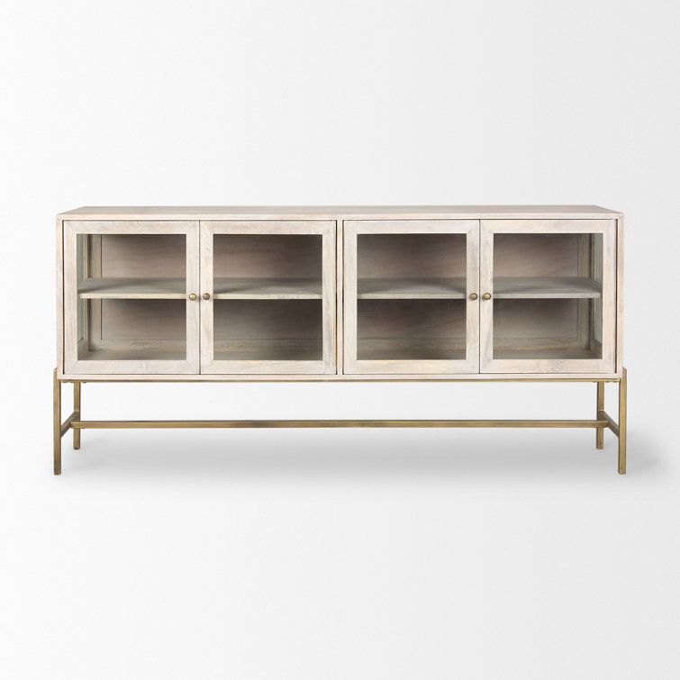 Arelius 70'' White Mango Wood Sideboard with Glass Doors