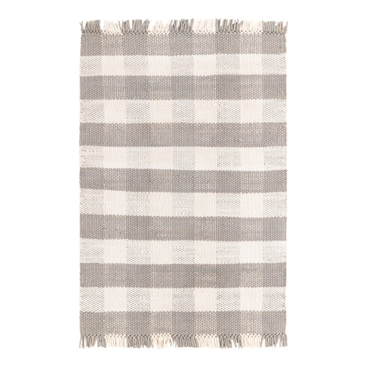 Gray and Ivory Synthetic Plaid Washable Rectangular Rug 4' x 6'