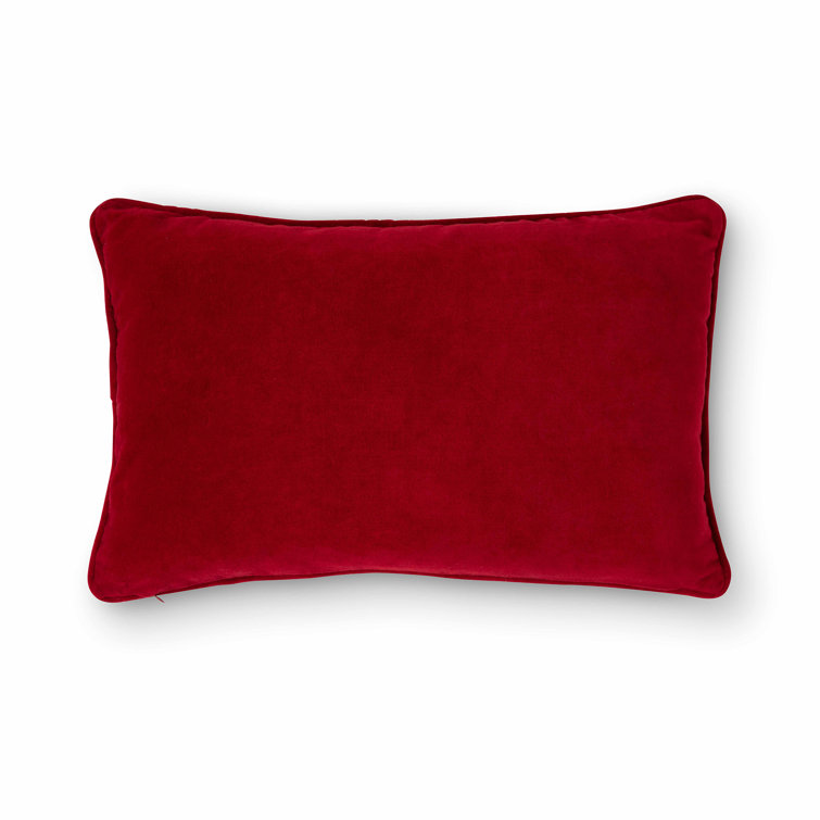 22" Red and White Embroidered Cotton Snowflake Pillow