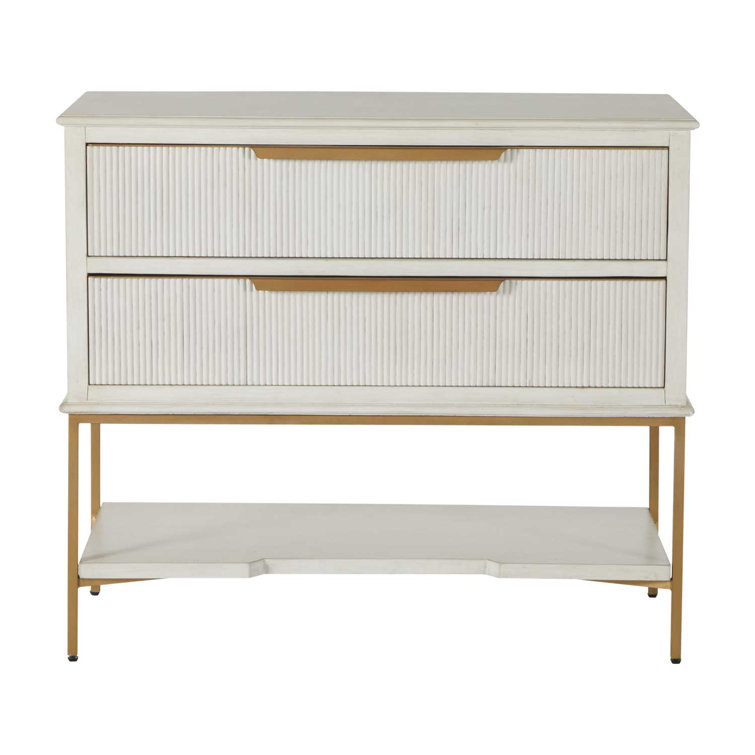 Riggs Transitional 2-Drawer Nightstand in Gold/White with Bonus Shelf