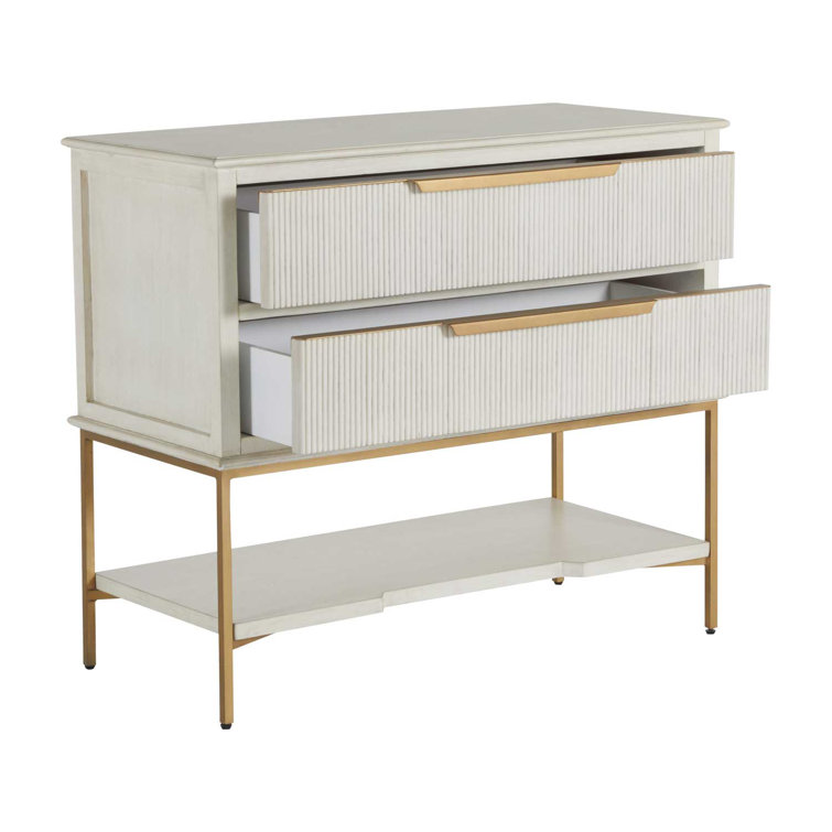 Riggs Transitional 2-Drawer Nightstand in Gold/White with Bonus Shelf