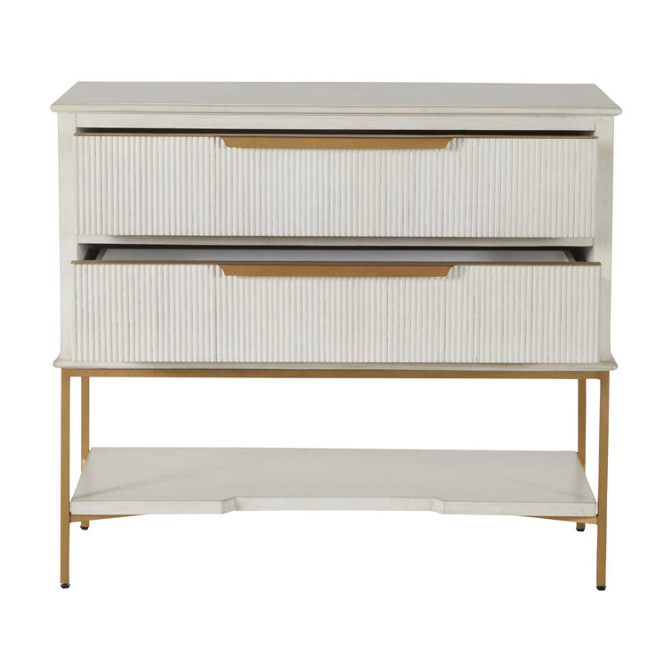 Riggs Transitional 2-Drawer Nightstand in Gold/White with Bonus Shelf