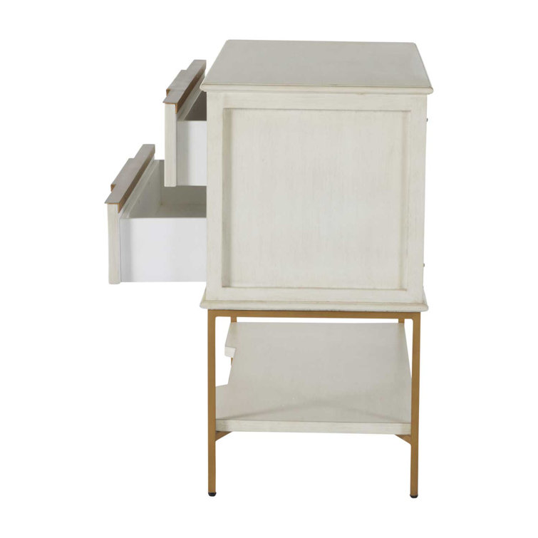 Riggs Transitional 2-Drawer Nightstand in Gold/White with Bonus Shelf