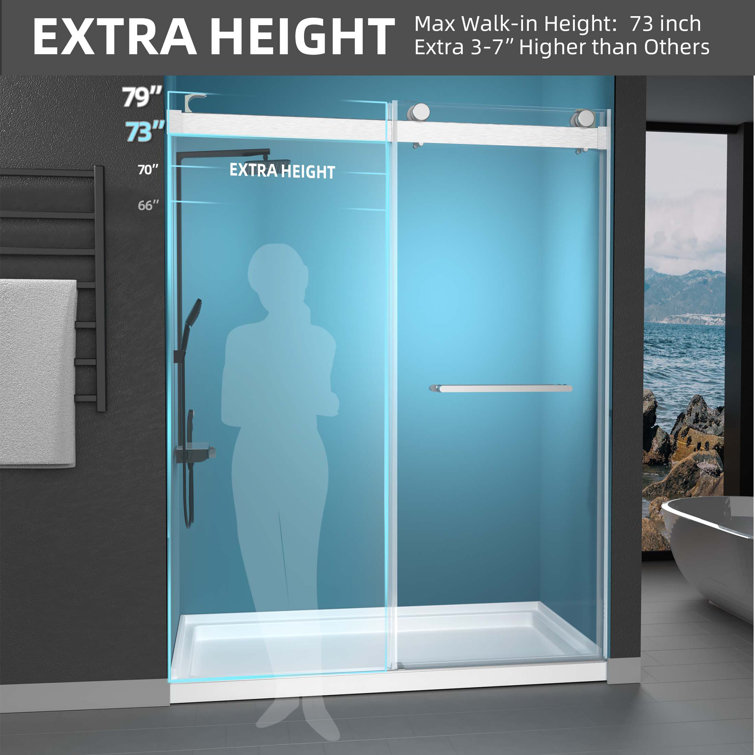 Brushed Nickel Frameless Double Sliding Shower Door with Crashproof System