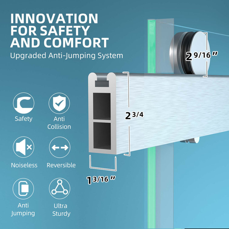 Brushed Nickel Frameless Double Sliding Shower Door with Crashproof System