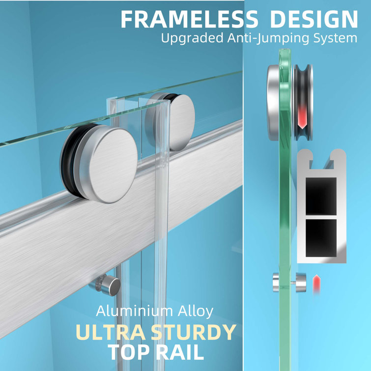 Brushed Nickel Frameless Double Sliding Shower Door with Crashproof System