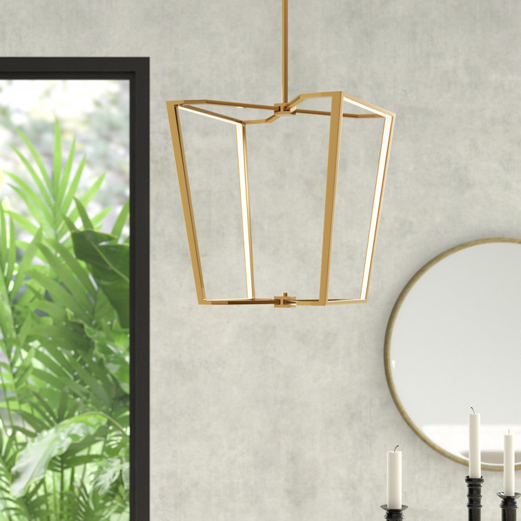 Aged Brass Geometric Cage LED Chandelier