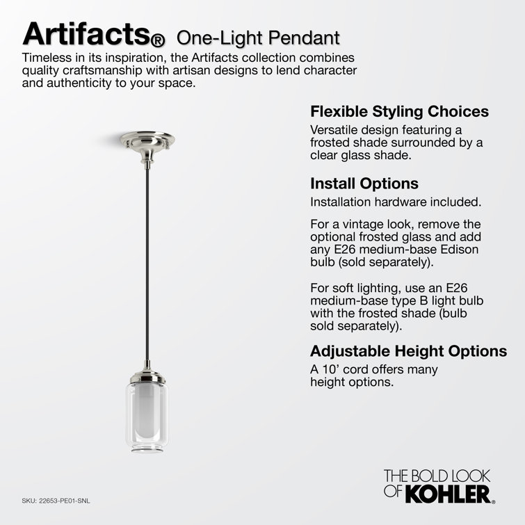 Brushed Nickel Glass One-Light Pendant