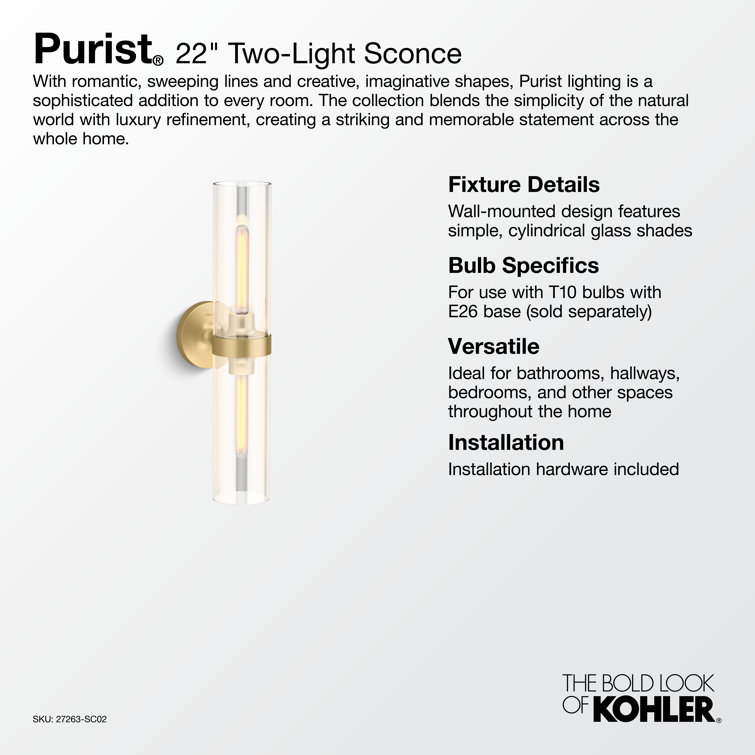 French Gold 22-Inch Modern Glass Tube Sconce