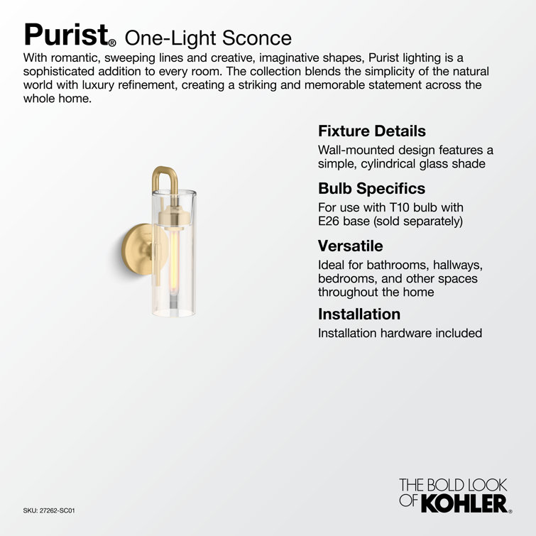 French Gold Modern Glass Cylinder Wall Sconce
