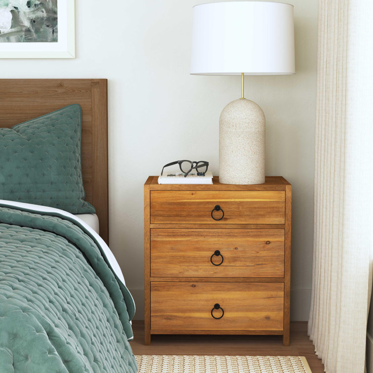Natural Pine and Manufactured Wood 3-Drawer Nightstand