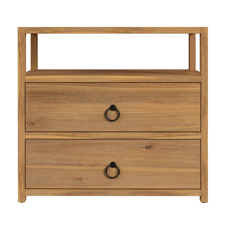 Natural Acacia 2-Drawer Nightstand with Open Shelf