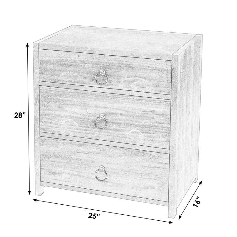 Navy Blue Acacia Wood 3-Drawer Nightstand with Gold Hardware