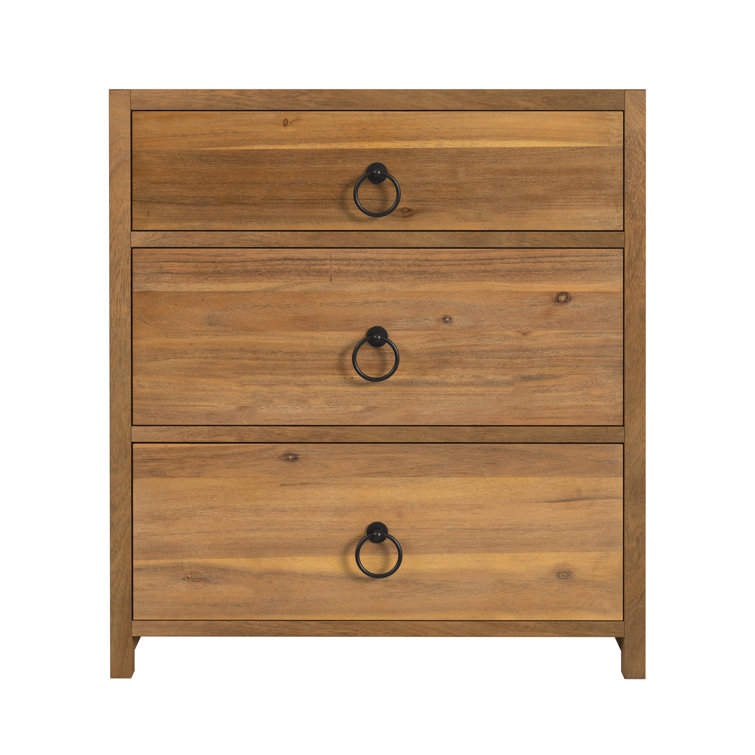Natural Pine and Manufactured Wood 3-Drawer Nightstand