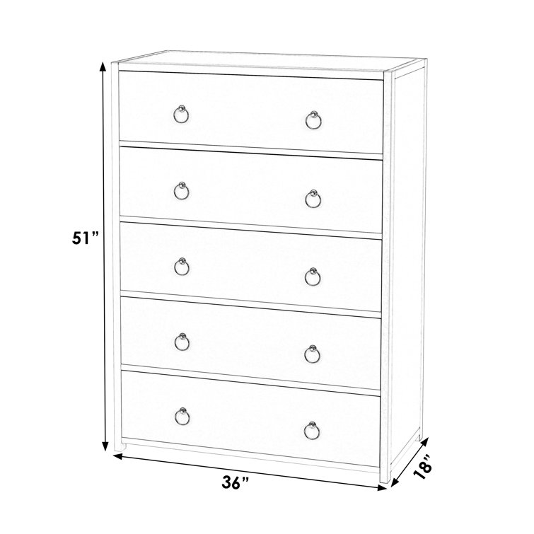 Navy Blue Acacia Wood 5-Drawer Vertical Dresser