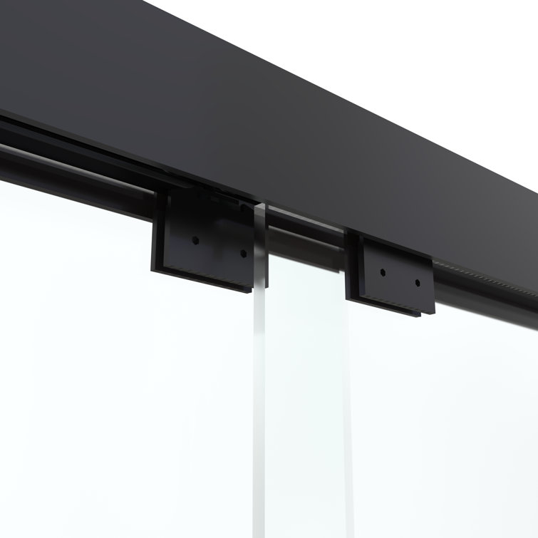 60" Matte Black Semi-Frameless Sliding Shower Door with Clear Glass