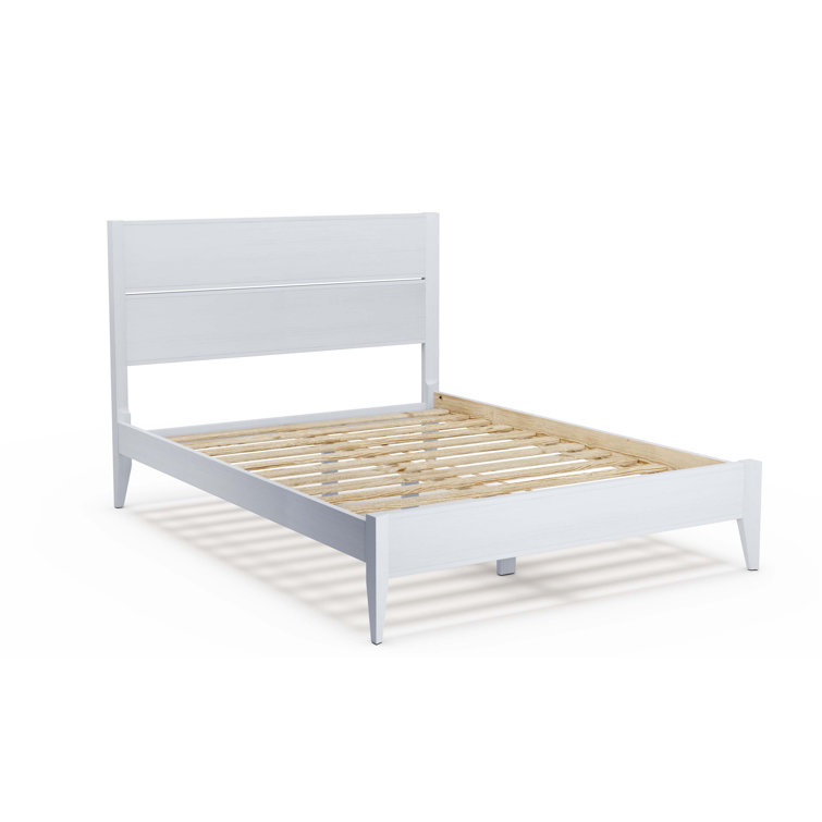 Queen Brushed Walnut Pine Wood Platform Bed with Headboard and Drawer
