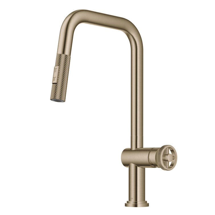 Brushed Gold Industrial Pull-Down Kitchen Faucet with Spray