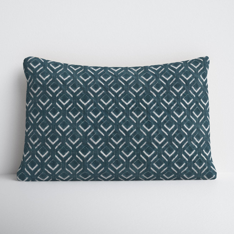 Blue Embroidered Cotton Lumbar Throw Pillow with Down Fill