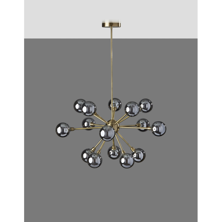 Antique Brass 6-Light Adjustable Sputnik Chandelier with Smoked Glass Shades
