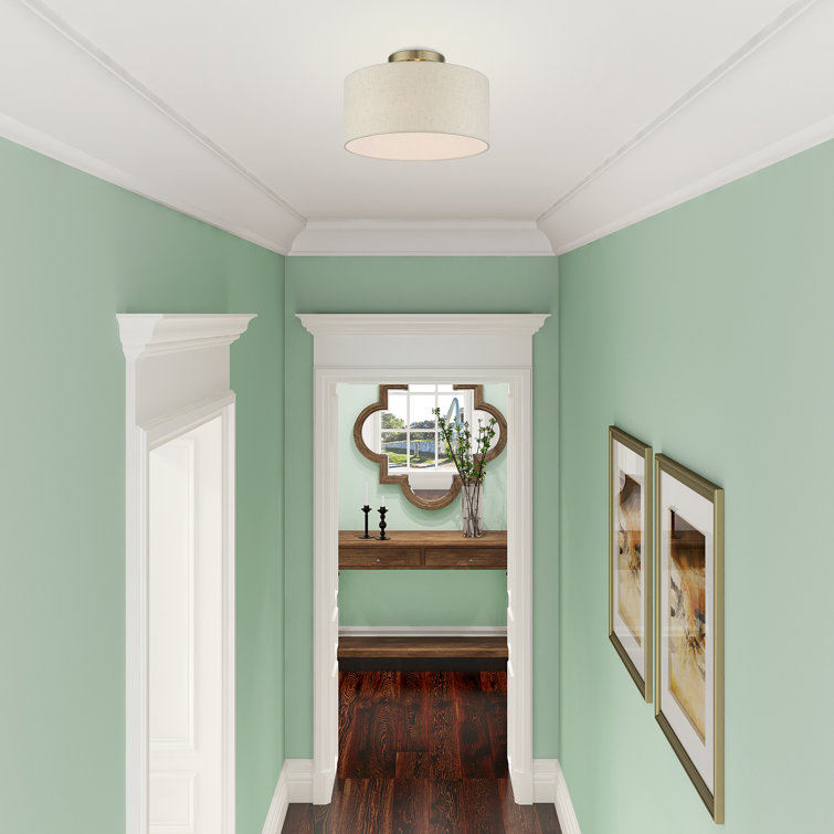 Elegant Antique Brass Drum LED Semi-Flush Mount Light, 13"W