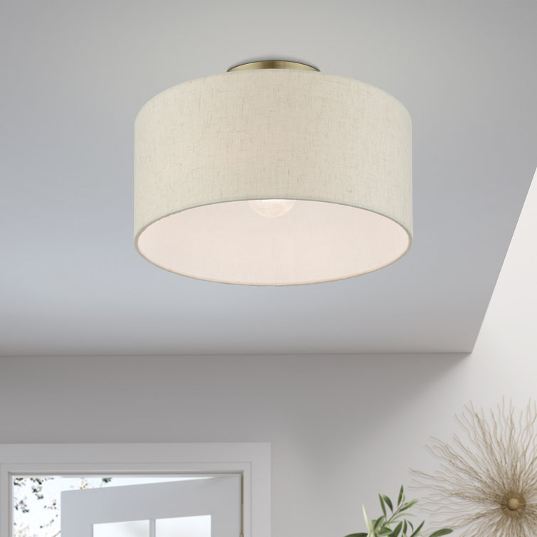 Elegant Antique Brass Drum LED Semi-Flush Mount Light, 13"W