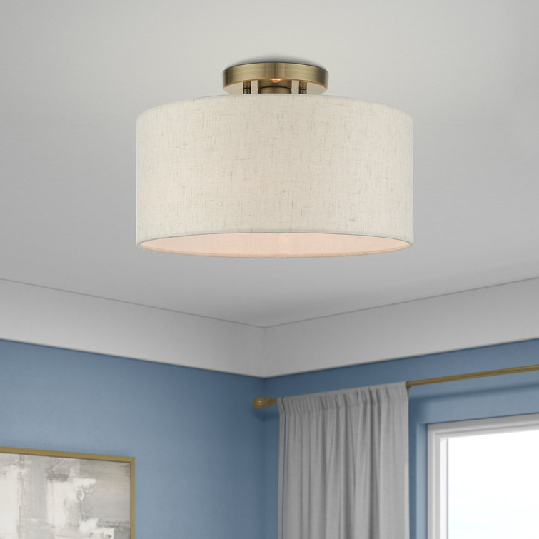 Elegant Antique Brass Drum LED Semi-Flush Mount Light, 13"W