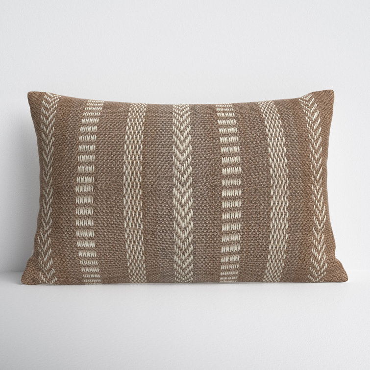 Taupe and Beige Embroidered Rectangular Lumbar Pillow