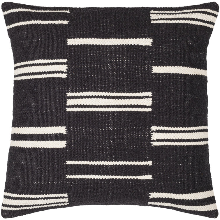Black and White Cotton Square Throw Pillow with Zipper