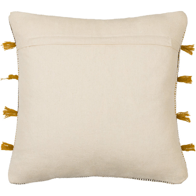 18'' Beige and Black Embroidered Cotton Throw Pillow