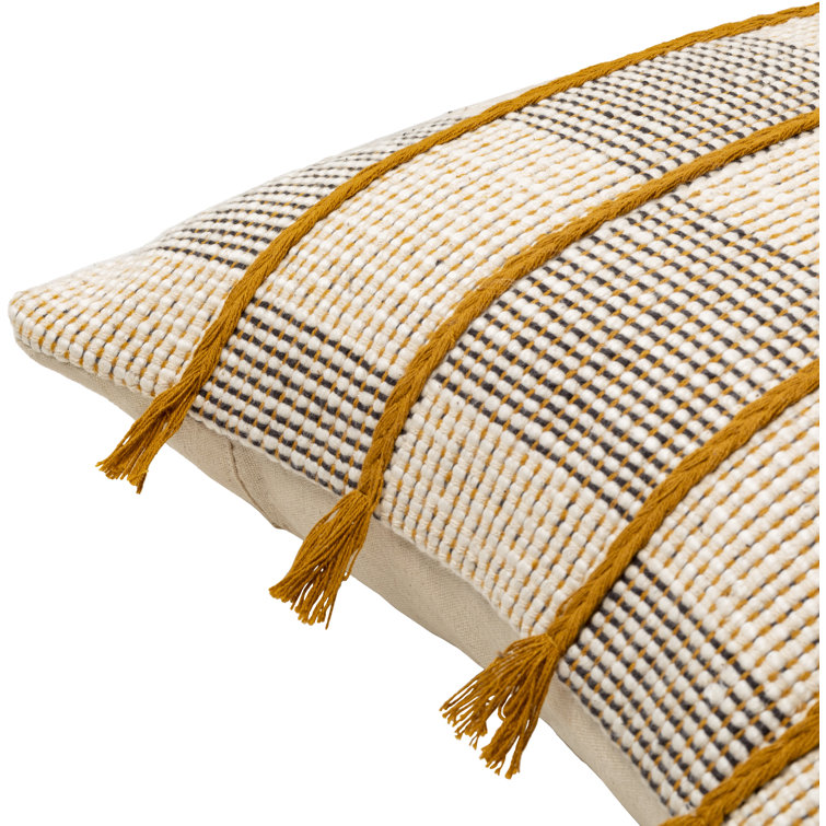 18'' Beige and Black Embroidered Cotton Throw Pillow