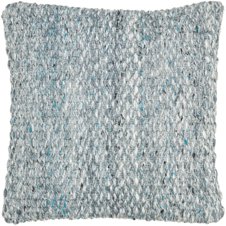 Blue Handwoven Polyester Square Throw Pillow with Down Insert