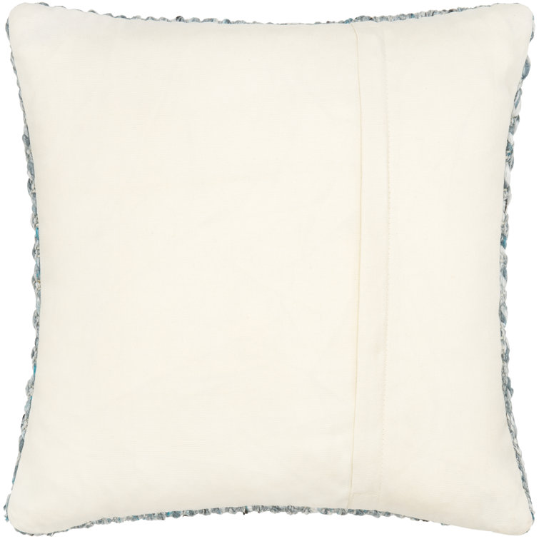 Blue Handwoven Polyester Square Throw Pillow with Down Insert