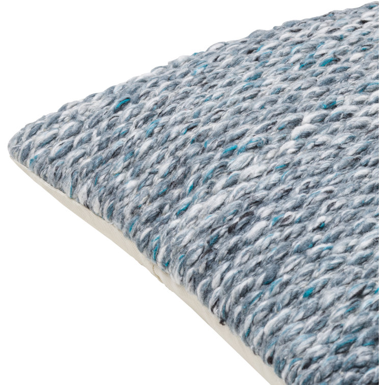 Blue Handwoven Polyester Square Throw Pillow with Down Insert