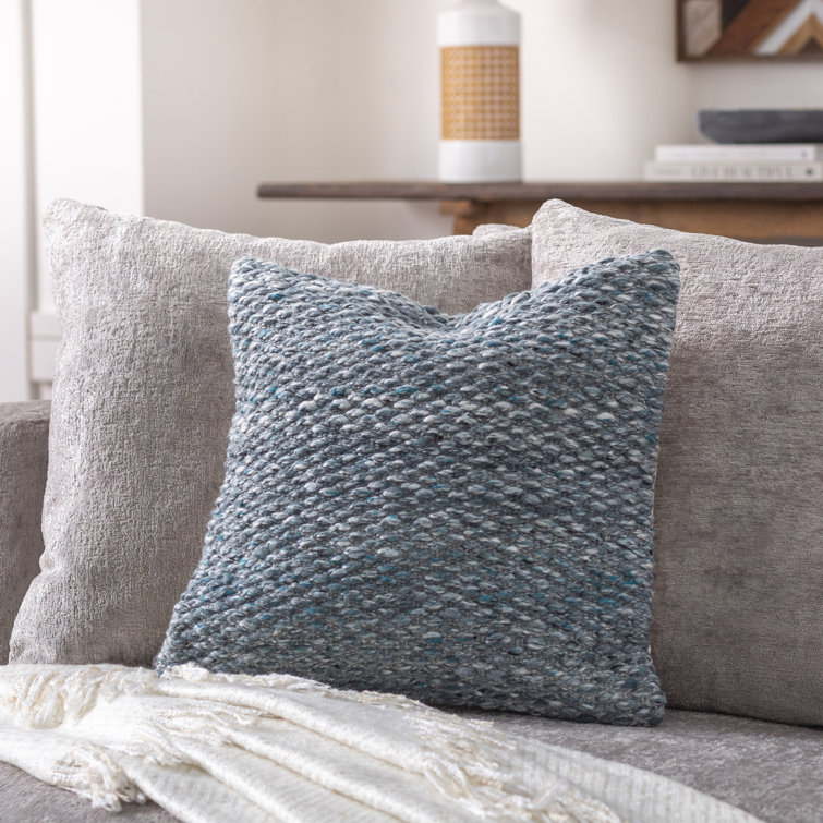 Blue Square Hand Woven Polyester Throw Pillow
