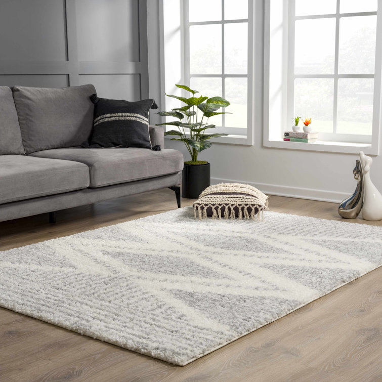 Gray and Cream Trellis Plush Shag Area Rug 5'3" x 7'3"