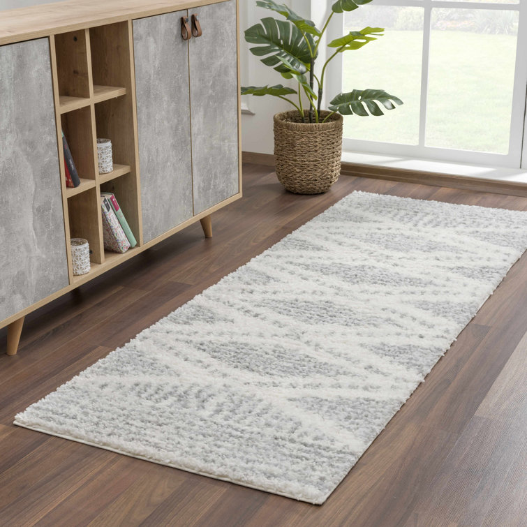 Gray and Cream Shaggy Runner Rug with Plush Pile