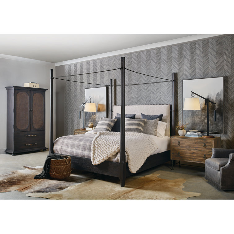 Black Charred Timber Vintage Wardrobe with Burlap Inlay