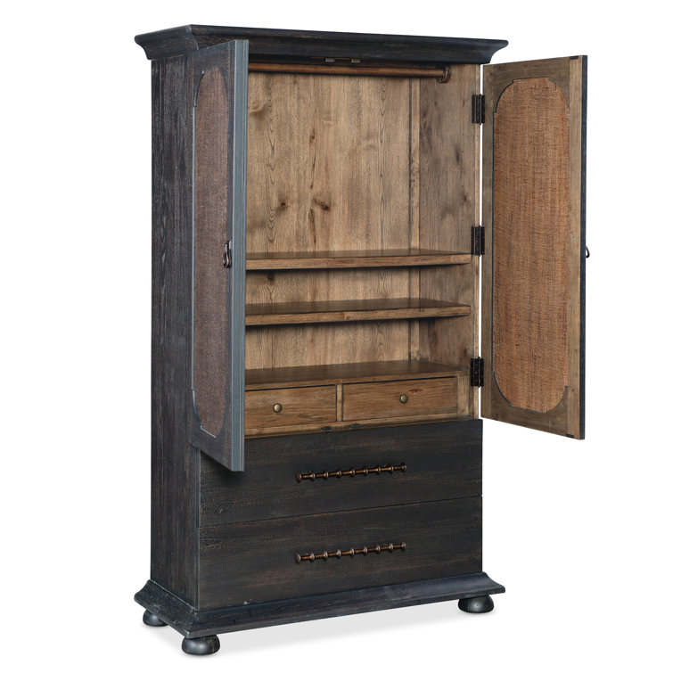 Black Charred Timber Vintage Wardrobe with Burlap Inlay