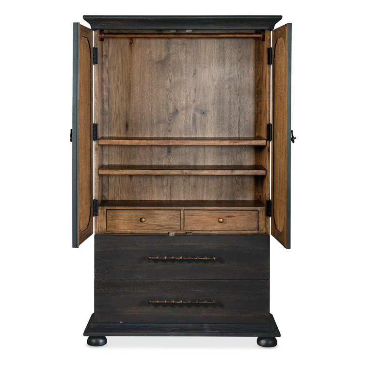 Black Charred Timber Vintage Wardrobe with Burlap Inlay