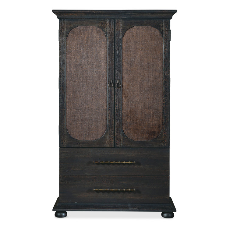 Black Charred Timber Vintage Wardrobe with Burlap Inlay